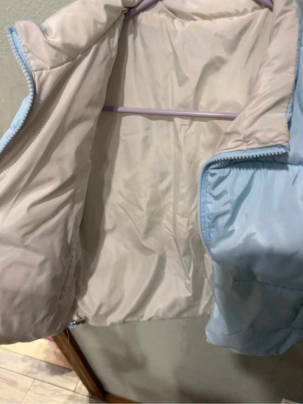 Kids Reversible Puffer Vest in Light Blue and Cream